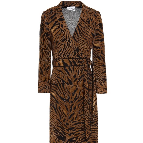 Ganni Dresses & Skirts - GANNI animal print neutral wrap maxi dress 4